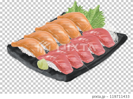 水彩の寿司_セット(マグロ・サーモン)04_2 水彩の寿司_セット(マグロ・サーモン)04_2 119711433