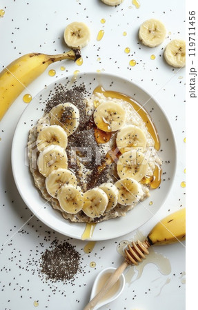 Healthy Banana Chia Oatmeal Breakfast, Generate AI Healthy Banana Chia Oatmeal Breakfast, Generate AI 119711456