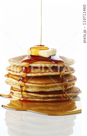 Golden Pancake Stack with Syrup and Butter, Generate AI 119711460