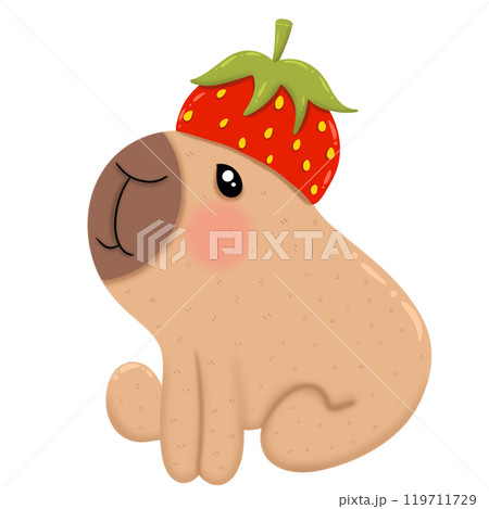 Capybara with strawberry hat 119711729
