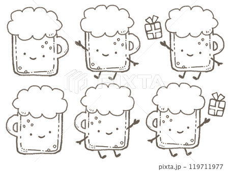 ジョッキに入ったビールのかわいいデフォルメイラスト キャラクター 顔あり 119711977