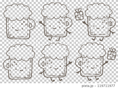 ジョッキに入ったビールのかわいいデフォルメイラスト キャラクター 顔あり 119711977