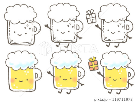 ジョッキに入ったビールのかわいいデフォルメイラスト キャラクター 顔あり 119711978