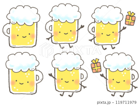 ジョッキに入ったビールのかわいいデフォルメイラスト キャラクター 顔あり 119711979