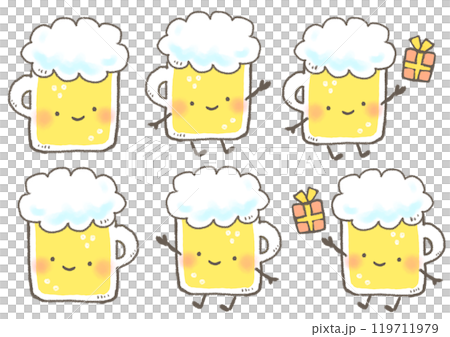 ジョッキに入ったビールのかわいいデフォルメイラスト キャラクター 顔あり 119711979