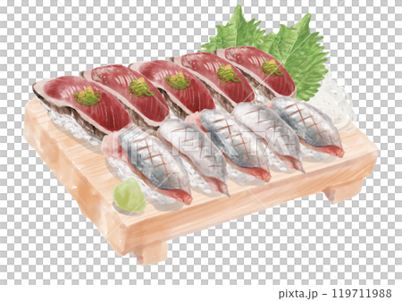 水彩壽司套餐（烤竹莢魚和鰹魚）12_1 119711988