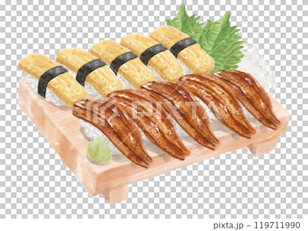 Watercolor sushi set (conger eel and egg) 11_1 Watercolor sushi set (conger eel and egg) 11_1 119711990