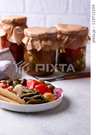 Assortment of marinated or pickled vegetable. Assortment of marinated or pickled vegetable. 119712204