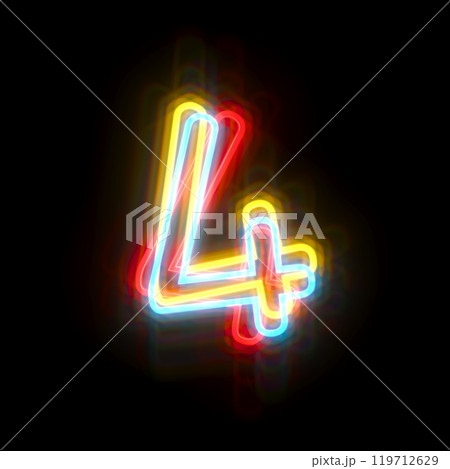 Three colors neon font Number 4 FOUR 3D Three colors neon font Number 4 FOUR 3D 119712629