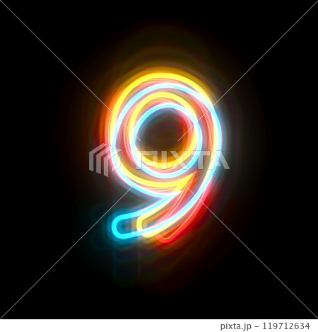 Three colors neon font Number 9 NINE 3D 119712634