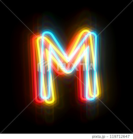 Three colors neon font Letter M 3D Three colors neon font Letter M 3D 119712647