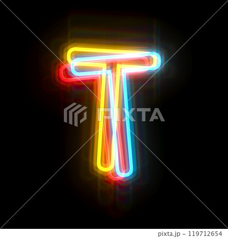 Three colors neon font Letter T 3D 119712654