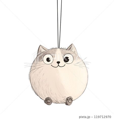 Christmas tree ornament of a cute animal isolated on a transparent background. Watercolor-style illustration of a round beige cat hanging by a string. Christmas theme, ideal for winter holiday. 119712970