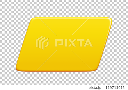 Yellow glossy rectangular text banner. 3d render illustration of bright rectangle message box. Balloon notification frame and comment badge. Simple geometric shape quote border and textbox. 119713013