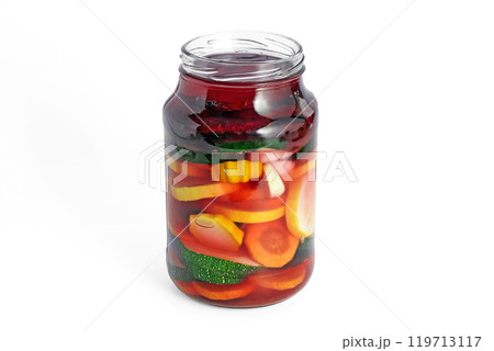 jar of pickled fermented vegetables isolated on white background jar of pickled fermented vegetables isolated on white background 119713117