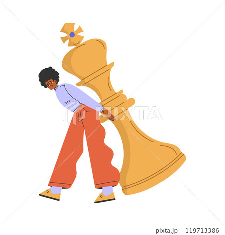 Man Character with Big Chess King Piece Vector Illustration Man Character with Big Chess King Piece Vector Illustration 119713386