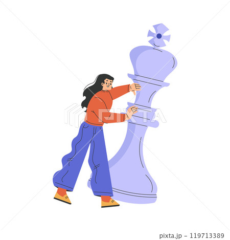 Woman Character with Big Chess King Piece Vector Illustration 119713389