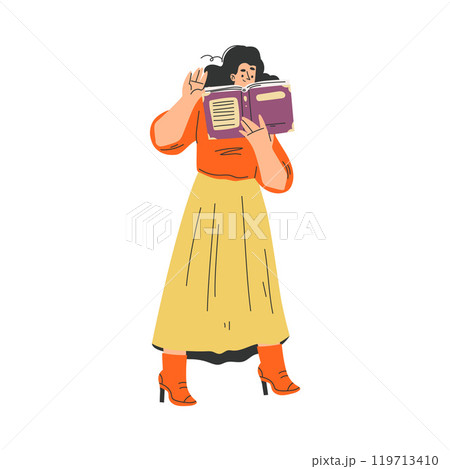 Woman with Book and Interesting Literature Enjoy Hobby Vector Illustration Woman with Book and Interesting Literature Enjoy Hobby Vector Illustration 119713410