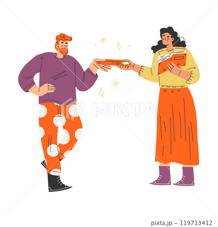 Woman Share with Book and Interesting Literature Enjoy Hobby Vector Illustration Woman Share with Book and Interesting Literature Enjoy Hobby Vector Illustration 119713412