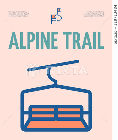 Alpine Trail Ski Resort Concept Vertical Invitation Placard Poster Banner Card Template. Vector 119713484