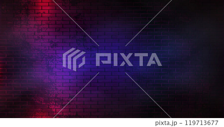 Neon Brick Wall Background. Brickwall pattern with a cyber lightning Neon Brick Wall Background. Brickwall pattern with a cyber lightning 119713677