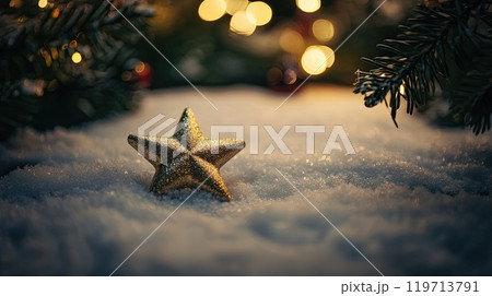 blurry christmas decor background llight red green and white colors with lights and trees and snow 119713791