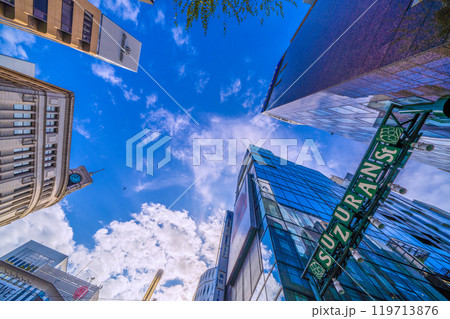 日本の東京都市景観　東京・銀座。すずらん通りや銀座四丁目のセイコーハウス銀座などを望む＝27日 119713876