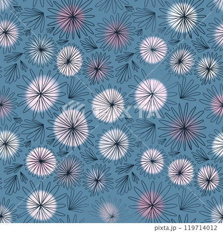 Blue botanical pattern with dandelions Blue botanical pattern with dandelions 119714012
