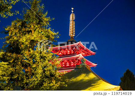 Senso-ji temple by night in Asakusa, Taito City, Tokyo, Japan 119714019