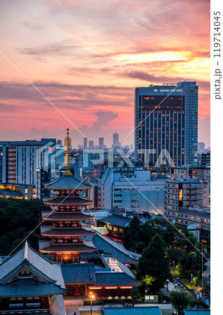 Senso-ji temple by night in Asakusa, Taito City, Tokyo, Japan 119714045