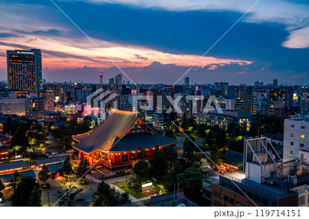 Senso-ji temple by night in Asakusa, Taito City, Tokyo, Japan Senso-ji temple by night in Asakusa, Taito City, Tokyo, Japan 119714151