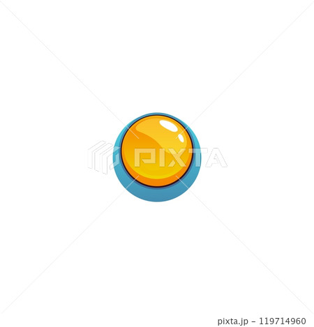Vector icon of a shiny yellow game button in cartoon style on a white background. 119714960
