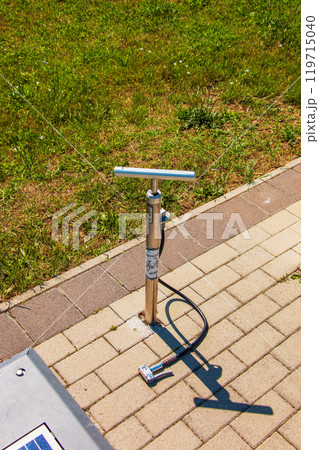 Solar panels in the bike park. Alternative energy source. Energy crisis. 119715040