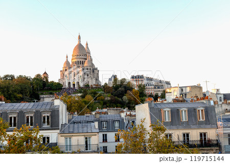 View of the hills of Montmartre and the Sacre Coeur Cathedral 119715144