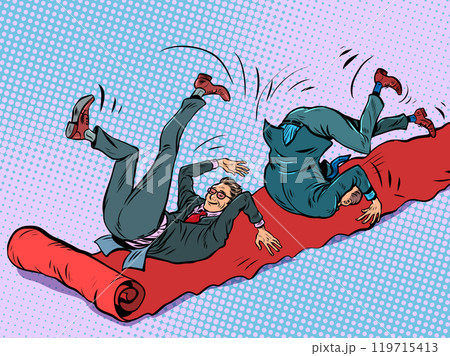 Moving up the career ladder. Men rolling down the red carpet. Celebrities and reporters. Moving up the career ladder. Men rolling down the red carpet. Celebrities and reporters. 119715413