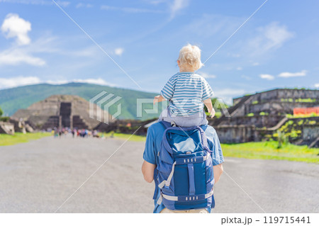 Father and son tourists exploring Teotihuacan, Mexico. Cultural heritage, ancient ruins, and archaeological adventure concept 119715441