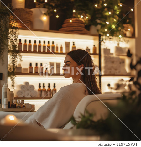 若い女性のエステイメージ オイル アロマ キャンドル 若い女性のエステイメージ オイル アロマ キャンドル 119715731