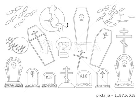 Halloween Tombstones and Coffins Coloring Page 119716019