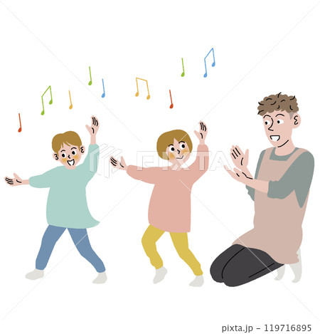 子どもにダンスを教える保育士 119716895