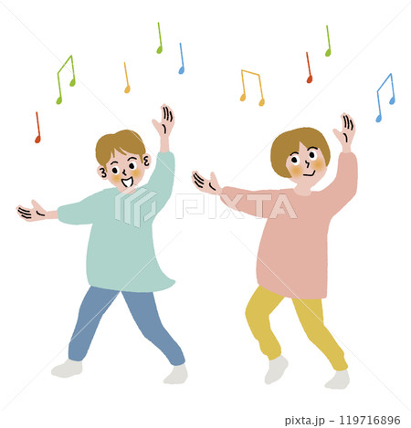 2人の子どもがダンスを楽しく踊っています 2人の子どもがダンスを楽しく踊っています 119716896