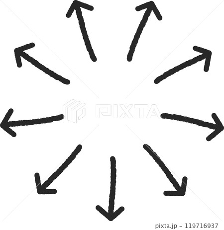 太いマジックペンで描いた手描きのシンプルな矢印　分散のイメージ 119716937