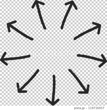 太いマジックペンで描いた手描きのシンプルな矢印　分散のイメージ 119716937