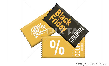 Black Friday Discount Coupons voucher in 3d. Gift coupon. Online store design promotion marketing. Isolated element. Vector illustration. 119717077