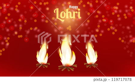 Happy Lohri Indian holiday festival bright bonfire red background. Gratitude for harvest. Design invitation card banner poster. Vector illustration. Happy Lohri Indian holiday festival bright bonfire red background. Gratitude for harvest. Design invitation card banner poster. Vector illustration. 119717078