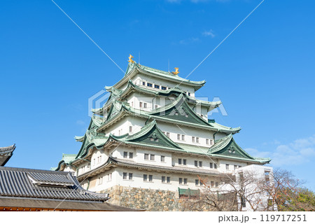 愛知県名古屋市　快晴の名古屋城天守 119717251