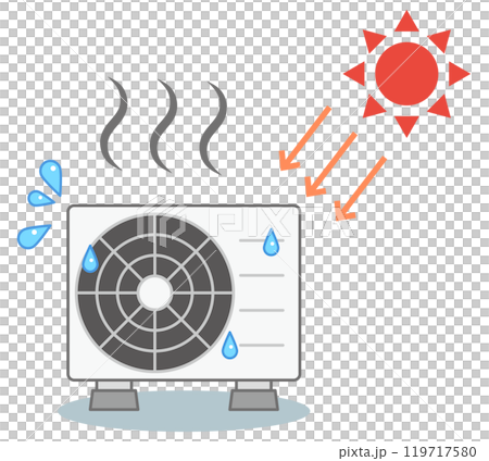 Outdoor unit of air conditioner exposed to direct sunlight Outdoor unit of air conditioner exposed to direct sunlight 119717580