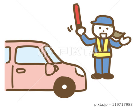 車を誘導している若い女性の警備員(全身) 119717988