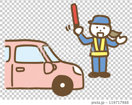 A young female security guard directing a car (full body) 119717988