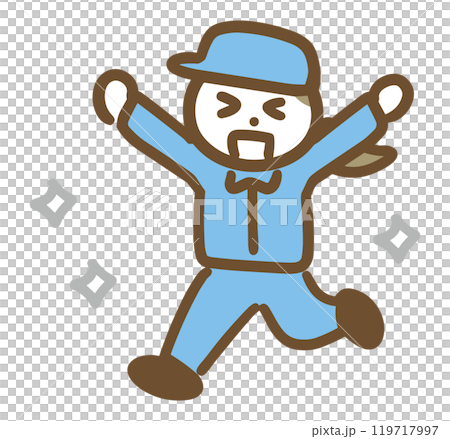 A young woman in work clothes rejoicing in a cheer pose (full body) 119717997