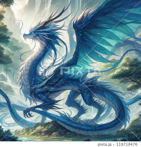 森にいる青いドラゴンのイラスト素材 [119718476] - PIXTA